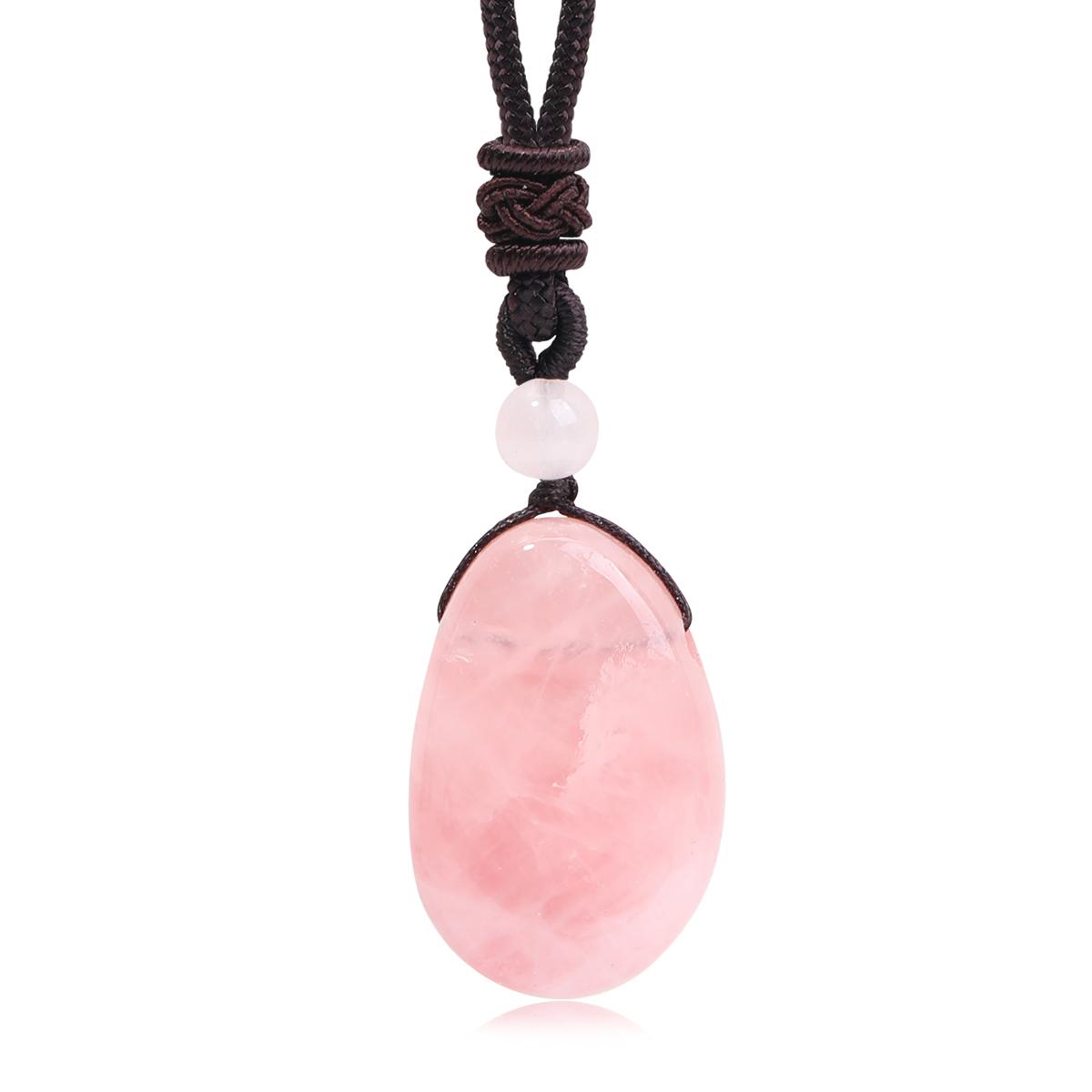 Casual Simple Natural Water Droplet Pendant Necklace Amethyst Opal Obsidian Red Agate Pendant Adjustable Cord Chain Necklace розовый кварц