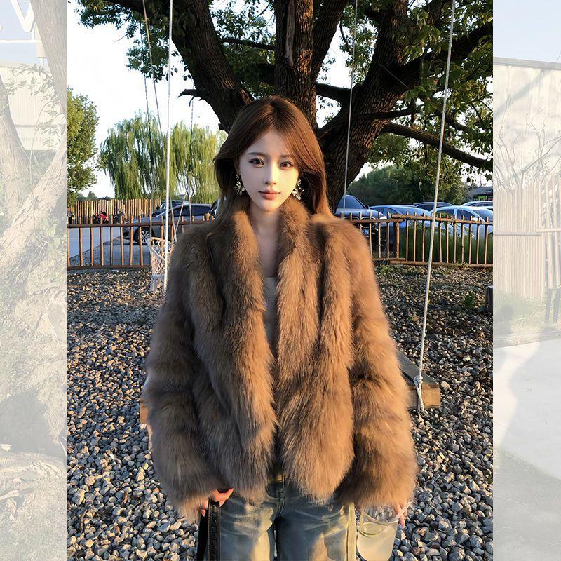 Cappotto Corto in Pelliccia di Volpe Premium Ecologico Pelliccia Inverno Nuovo Ispessito Cappotto di Pelliccia Marrone