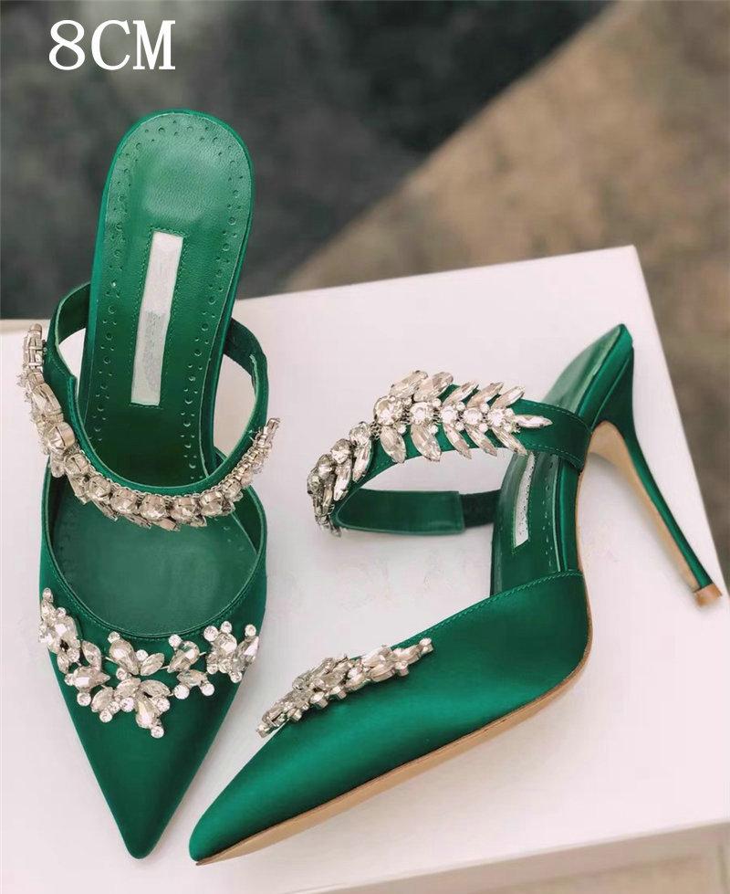 Fashion Couture! French Pointed Flat Sandal Rhinestone Goddess Fan Niche Design Sense High Heel Half Drag