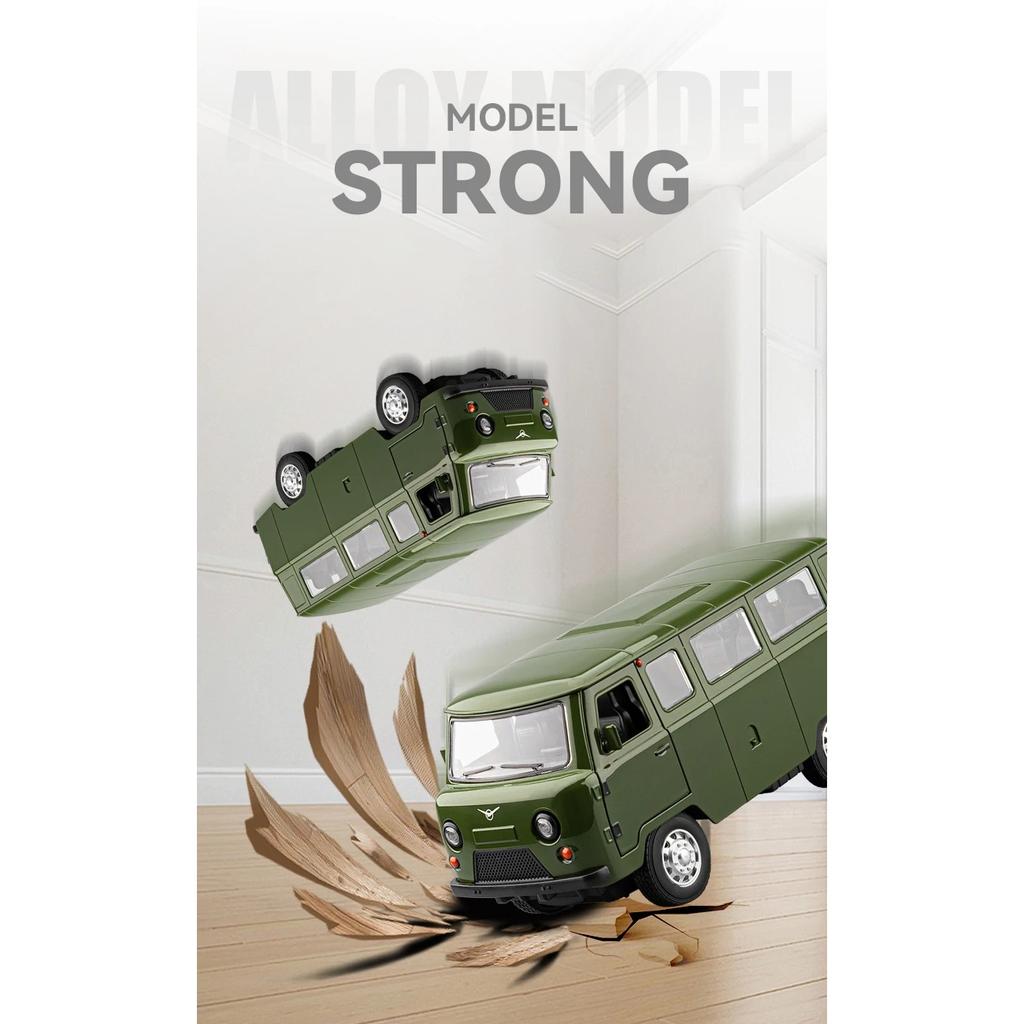 1/18 Russian UAZ TRAVELER BUS Toy Model Off Road Vehicles Alloy Diecast RV Car Models Doors Opened Sound Light Pull Back for Kid
