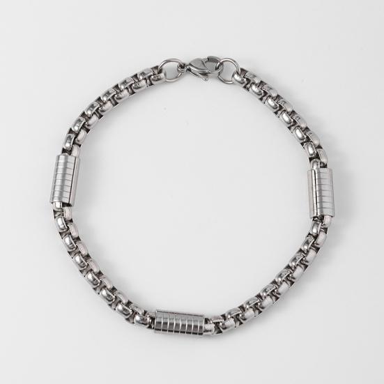 Men Bracelet Thick Hollow Chain with Lobster Clip Solid Color Polished Stainless