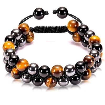 1/2 Items Tiger Eye Natural Round Gemstone Beads Bracelet + Hematite Black Obsidian Tiger Eye Stone Bracelets for Men Women