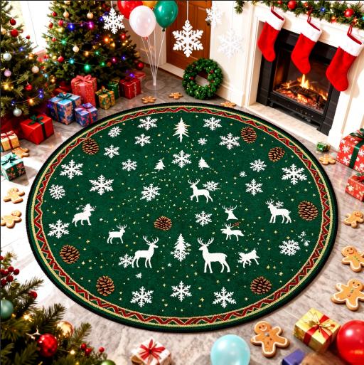 Christmas Tree Pattern Rugs for Bedroom Round Living Room Decoration Red Carpet Soft Study Floor Mat Washable Home Anti-slip Rug