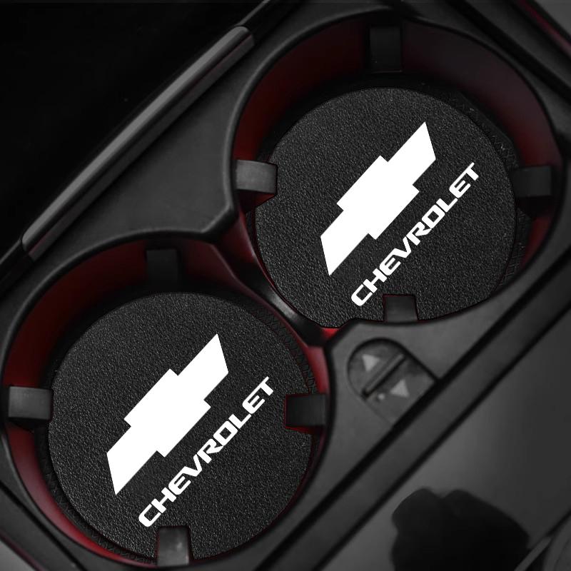 2Pcs Leather Car Coaster Anti-Slip Water Cup Mat For Chevrolet Cruze Malibu Colorado Suburban Equinox Blazer Trax Camaro Spark