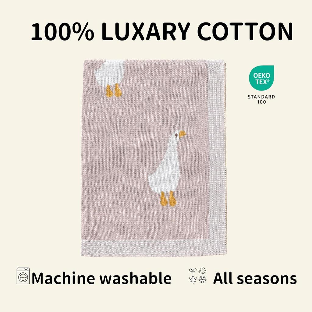 mimixiong Baby Blanket Knit Receiving Boys Girls Blanket Soft Cotton Neutral Blanke for Swaddle Crib Stroller with Cute Goose