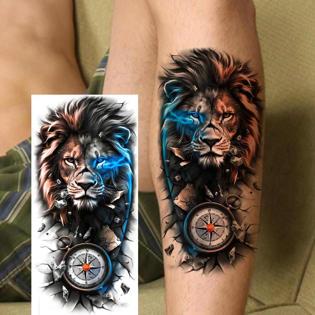 1 Sheet Bravery Tiger Temporary Tattoos For Men Adults Women Waterproof Fake Tattoo Sticker Disposable Washable Tatoo Decoration