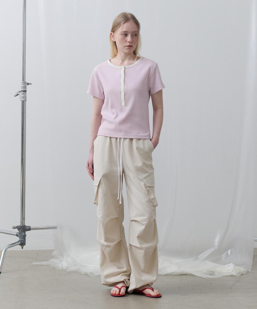 Toabe Contrast Ribbed Half-Open Tee (Pink)
