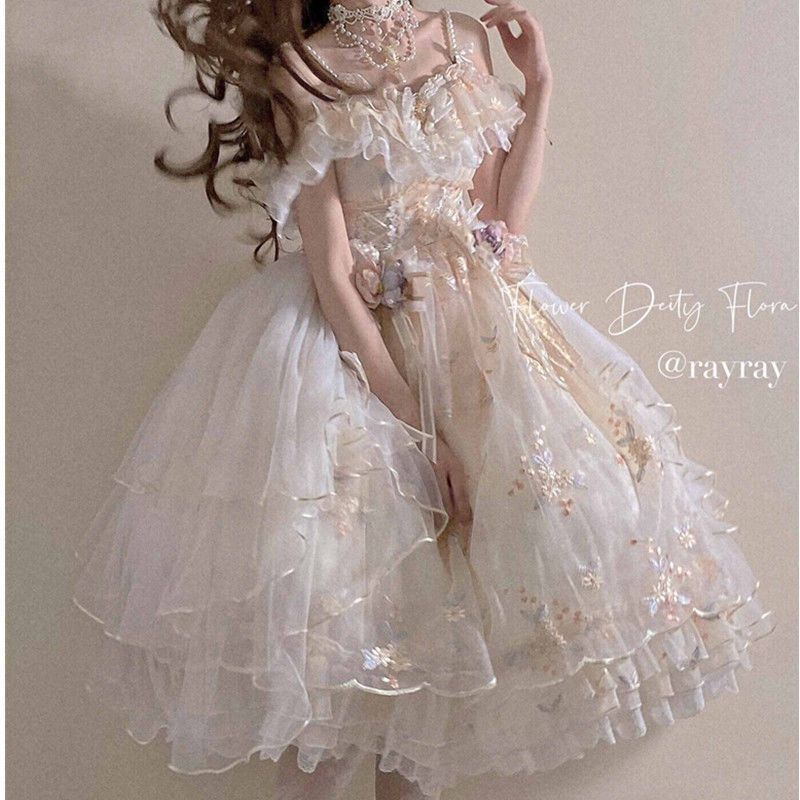 Flower God Flora Lolita Dress Embroidered Flower Wedding Dress Gorgeous And Sweet JSK Dress
