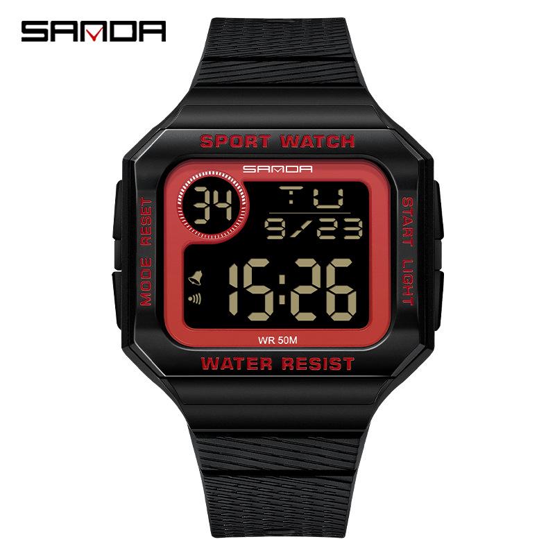 Sanda Retro Square Sporty Multifunction Waterproof Youth Electronic Watch