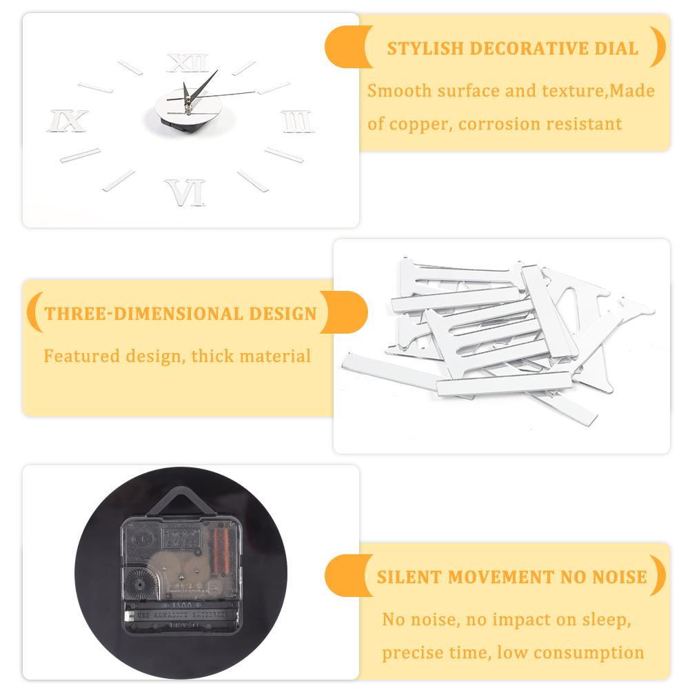 Frameless DIY Wall Clock 3D Mirror Wall Clock Mute Wall Stickers for Living Room Bedroom Home