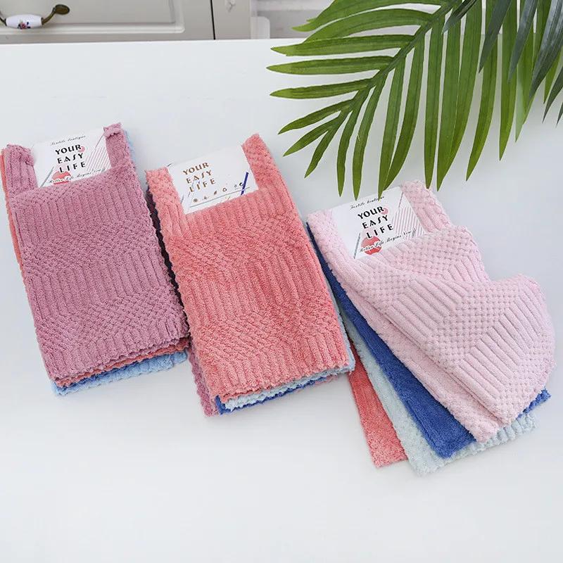 

4Pcs 30x30cm Solid Color Coral Fleece Kitchen Cleaning Rag Dish Cloth Absorbent Scouring Pad Towels