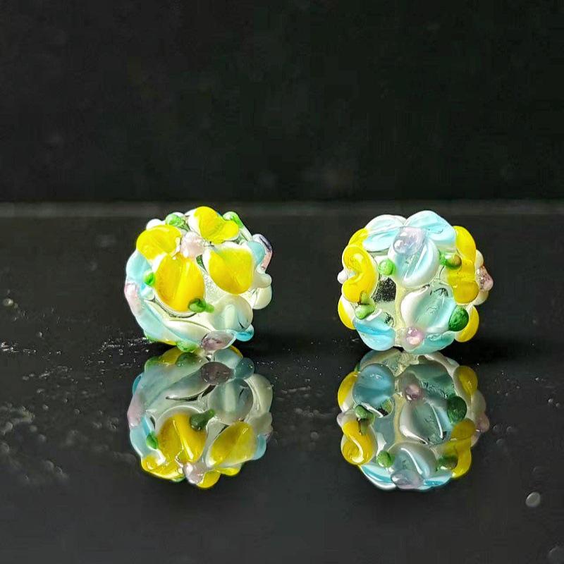 Handmade Two-Color Fired Hydrangea Glass Beads for DIY Jewelry