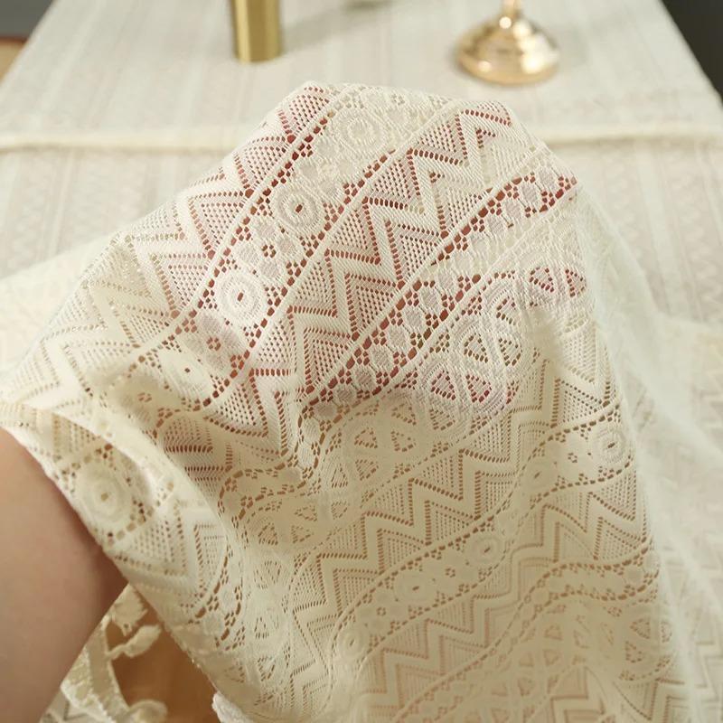1Pc Pastoral Style Lace Beige Tablecloth Cotton And Linen Table Cloth Hollow-Out Household Non-Slip Tablecloths Decor Home