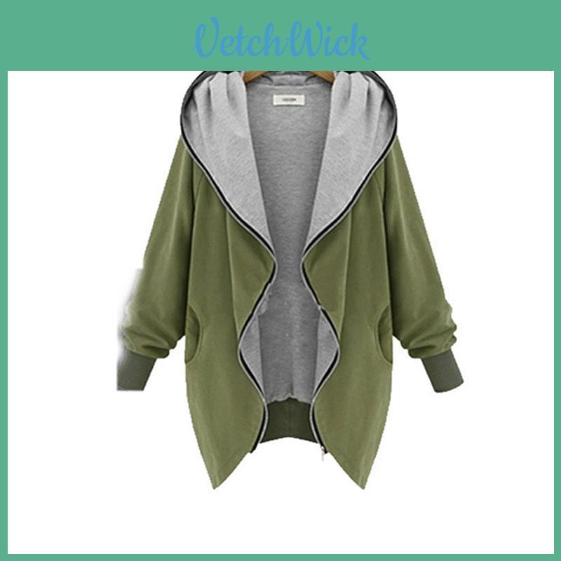 Abbigliamento da Donna Taglia Grande Giacca alla Moda con Cappuccio e Zip per uno Stile Confortevole