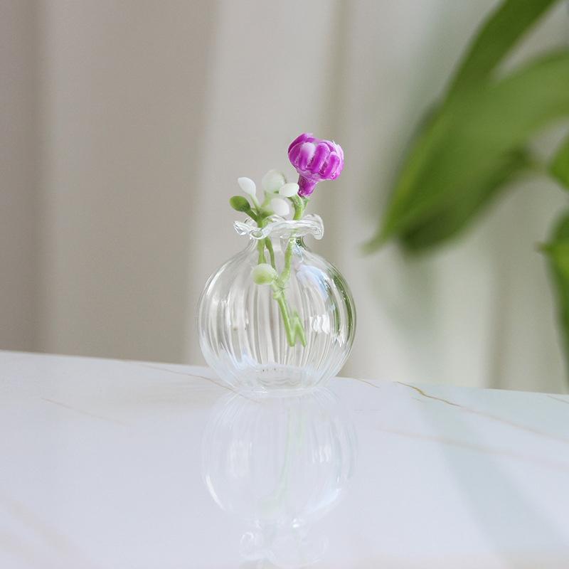 Round Ball Lace Mouth Miniature World Model Dried Flower Glass Vase Handcrafted Decoration Baby House
