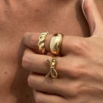 Wind Design Metal Glossy Bow Ring, Geometric Thread Open Ring Index Finger Ring