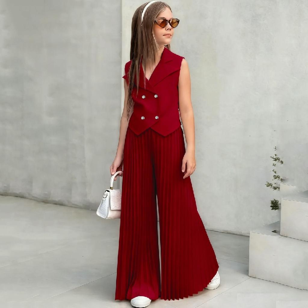 Dívčí top bez rukávů a široké plisované kalhoty Lehký letní outfit pro děti Neformální oblečení