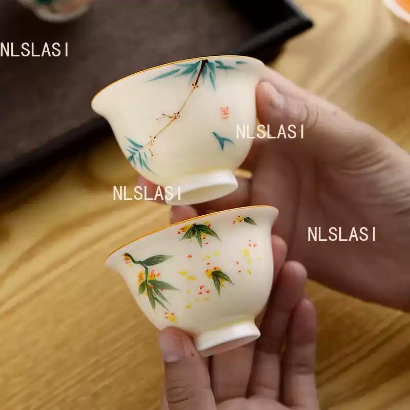 2PCS Ceramic Hand-painted Tea Cups Chinese Plant Patterned Tea Bowl Living Room Coffee Cup Household Tea Ceremony Accessories