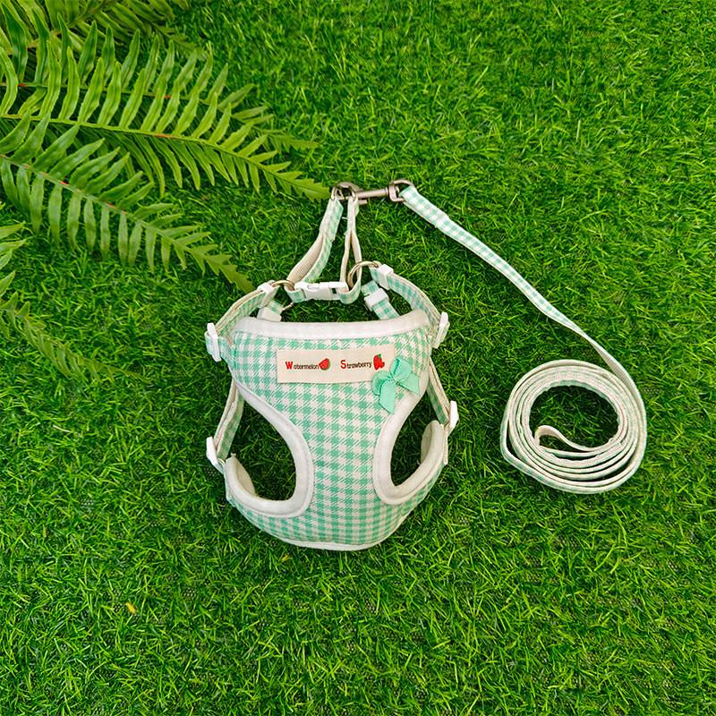 Pet Puppy Lead With Grid Print And Bow Decor For Pet Walking And Training