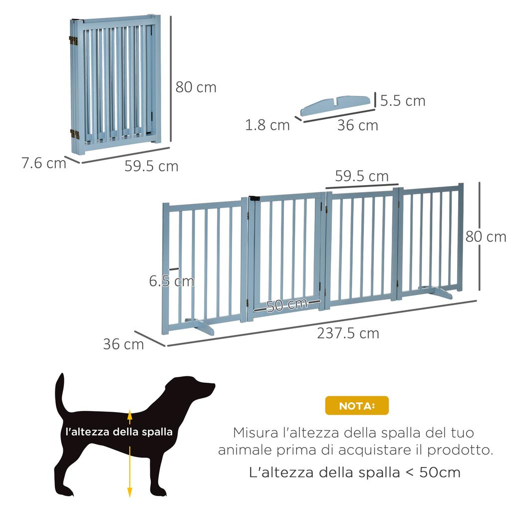 Pet Gate Wooden Foldable Dog Safety Barrier W/ 4 Panels for Small and Medium Dogs Blue