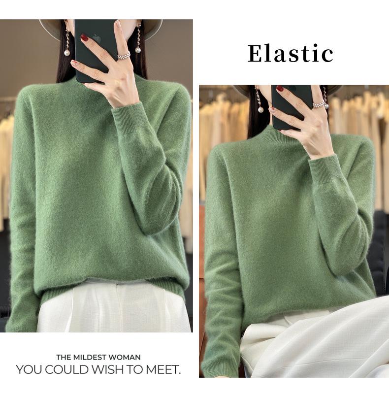 Women's Seamless Knit Half-High Neck Pullover: Loose, Slim-Fitting, Long Sleeve Sweater for Autumn/Winter