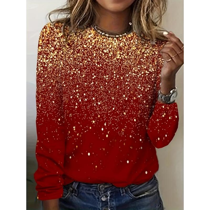 Vánoční téma Sněhová vločka 3D tisk Tričko s dlouhým rukávem do O-výstřih Móda Dámské oblečení Běžné oblečení y2k Harajuku Dámské oblečení