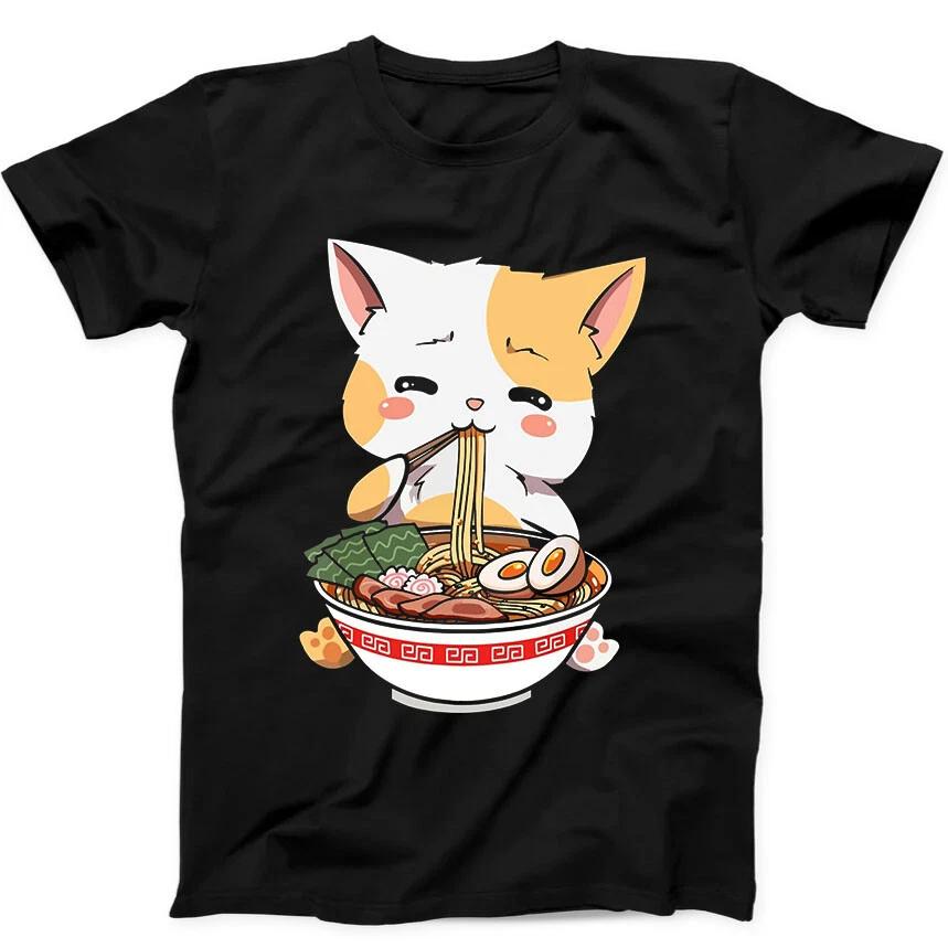 Ramen Cat Anime Kawaii Neko Cute Japanese Noodle Gift Tee Black T Shirt 17