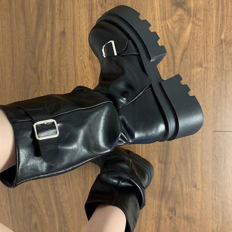 High Sense Medium Tube Fashion Boots Women's Wasteland Wind 2025 Autumn and Winter New Chinese Niche Height Increase and Thin Pleated Boots Women