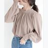 1116 Korean Version Quick-drying Not Easy To Wrinkle Round Turtleneck Bubble Sleeves Chiffon Shirt Top