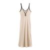 Women's Satin Maxi Slip Dress Contrast Trim Spaghetti Strap V Neck Dress Sexy Low Back Loose Fit Sleeveless Party Cocktail Evening Party Dress