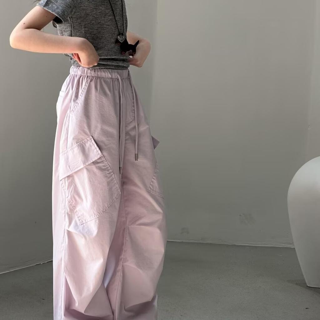 Girls Loose Cargo Pants Spring Kids Fit Fashionable Sporty Trousers Summer Anti-Mosquito Long Pants Straight Wide Pocket Trouser