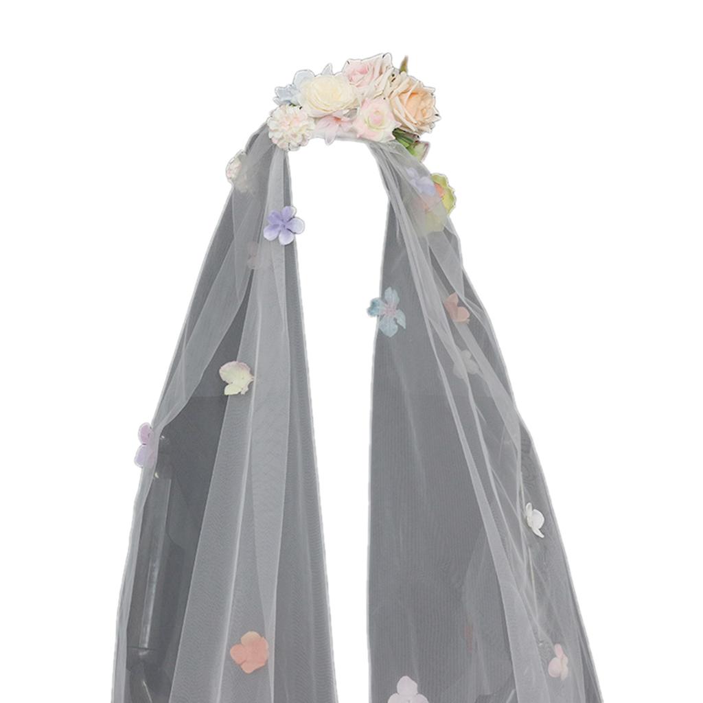 Bride Veil Colorful Flower Studded Veil Head Covering Wedding Hair Sheer White Wedding Veil Headscarf Mantilla Veil