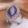2022 Mode Luxus Blauer Topas Verlobungsring Damen 925 Stempel Voller Diamant Blauer Zirkon Ring Party Geschenk