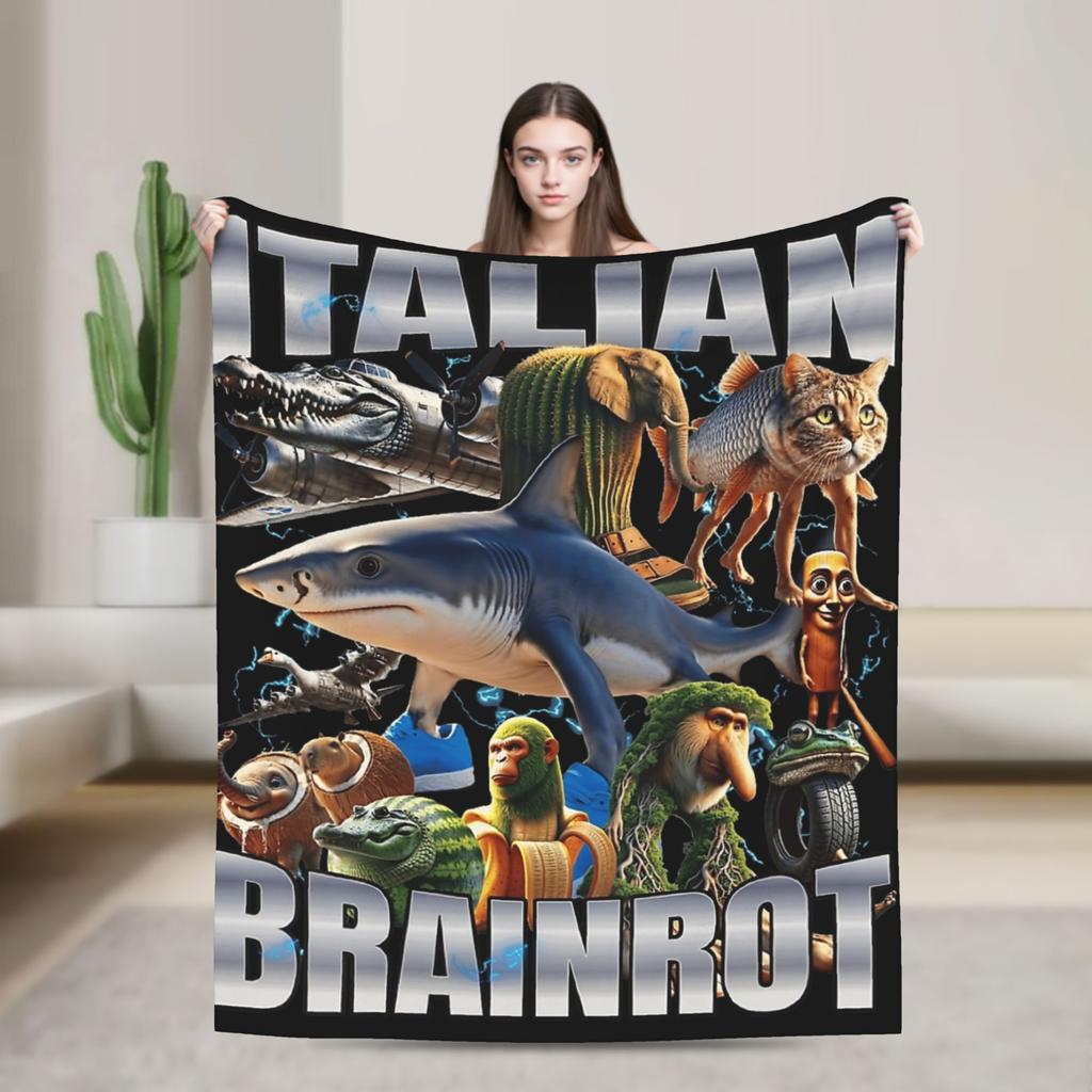 Italian Brainrot Animals Blanket Cappuccino Assassino Fleece Awesome Soft Throw Blankets for Home Winter