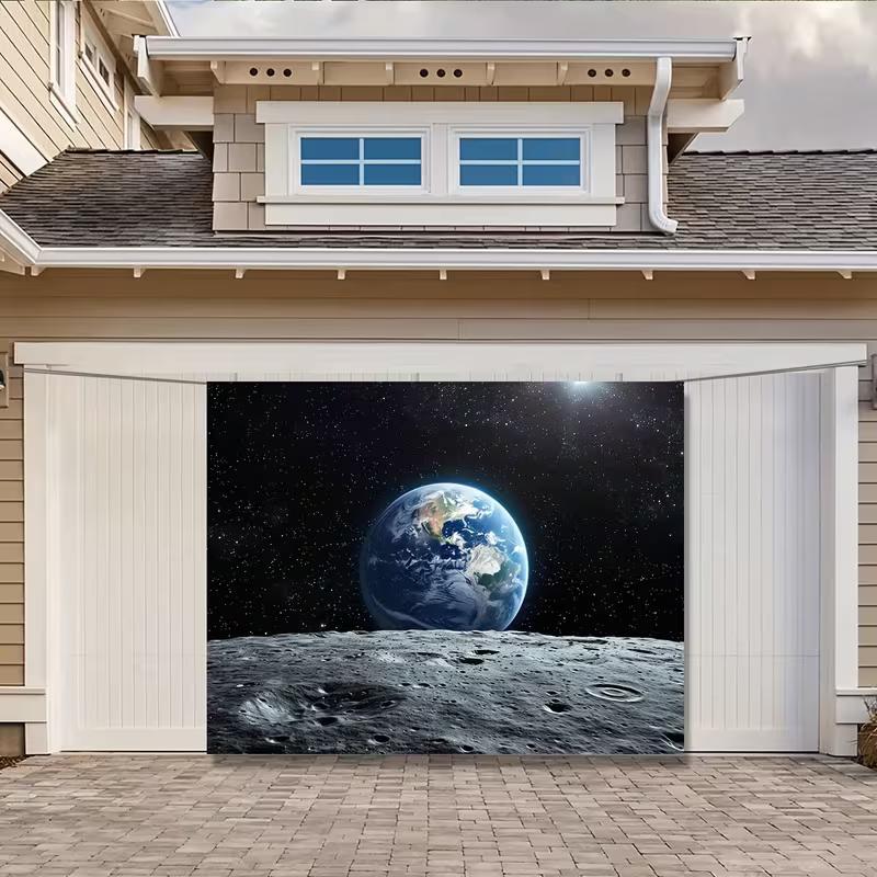 2D Flat Printing Space Wall Hanging Earth Rise from Lunar Surface Starry Sky Backdrop
