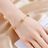 Gold Plated 3D Heart Charm Bracelet, Dainty Adjustable Station Chain for Women, Elegant Daily Jewelry Gift