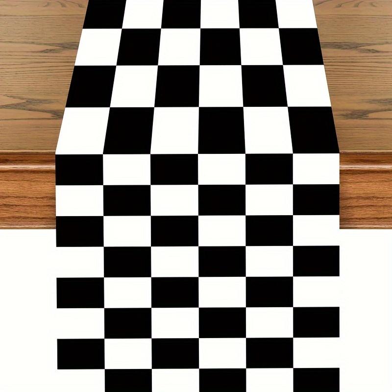 Black White Checkerboard Linen Table Runner Dresser Scarves Table Decor Washable Kitchen Dining Table Runner Holiday Party Decor