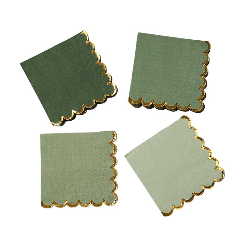100 Pack Scalloped Cocktail Napkins With Gold Foil Accents Beverage Napkins Scalloped Disposable Paper Napkins For Wedding