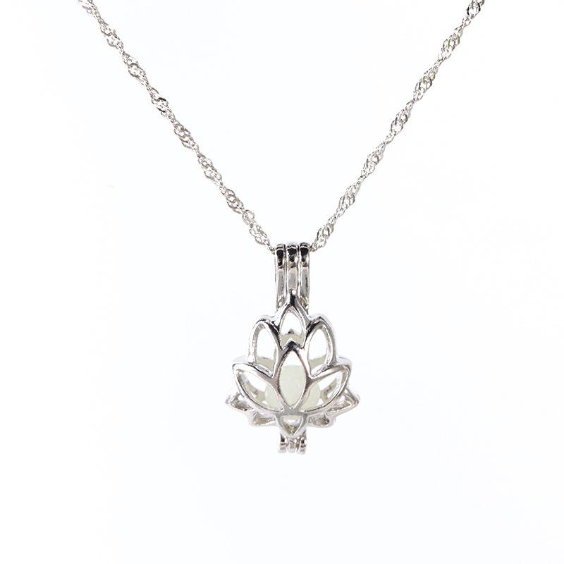 Leuchtender Lotus-Anhänger Halsketten Damen Herren Retro Fluoreszierender Stein Anhänger Legierung Kette Halskette Heilung Yoga Schmuck Geschenke