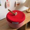 Cute Red White Storage Basket Handmade Cartoon Design Woven Basket Versatile Function Covered Style Cotton Basket Various Items