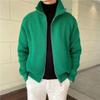 Men's Green Half-Turtleneck Knitted Cardigan with Stand Collar