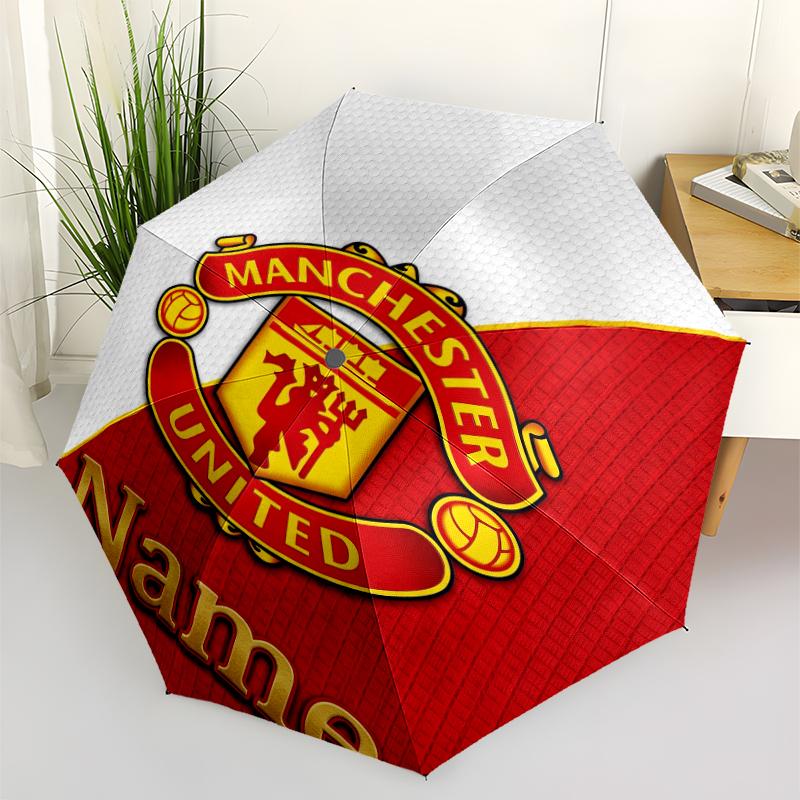 Custom Name Manchester United Theme Automatic Umbrella, Lightweight & Portable, 8 Rib, Perfect for Outdoor Travel, Birthdays, Christmas, Gifts.