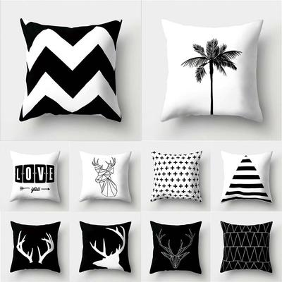 Einfache schwarz-weiße Hirschkopf-Kissenbezug mit geometrischem Muster, Zuhause, Wohnzimmer, Sofa, Dekoration, Kissenbezug, 45 x 45 cm