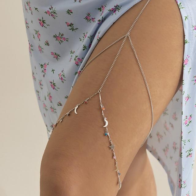 IngeSight.Z Sexy Multilayer Tassel Pearl Clip Bead Leg Chain for Women Simple Adjustable Elastic Thigh Chain Beach Body Jewelry