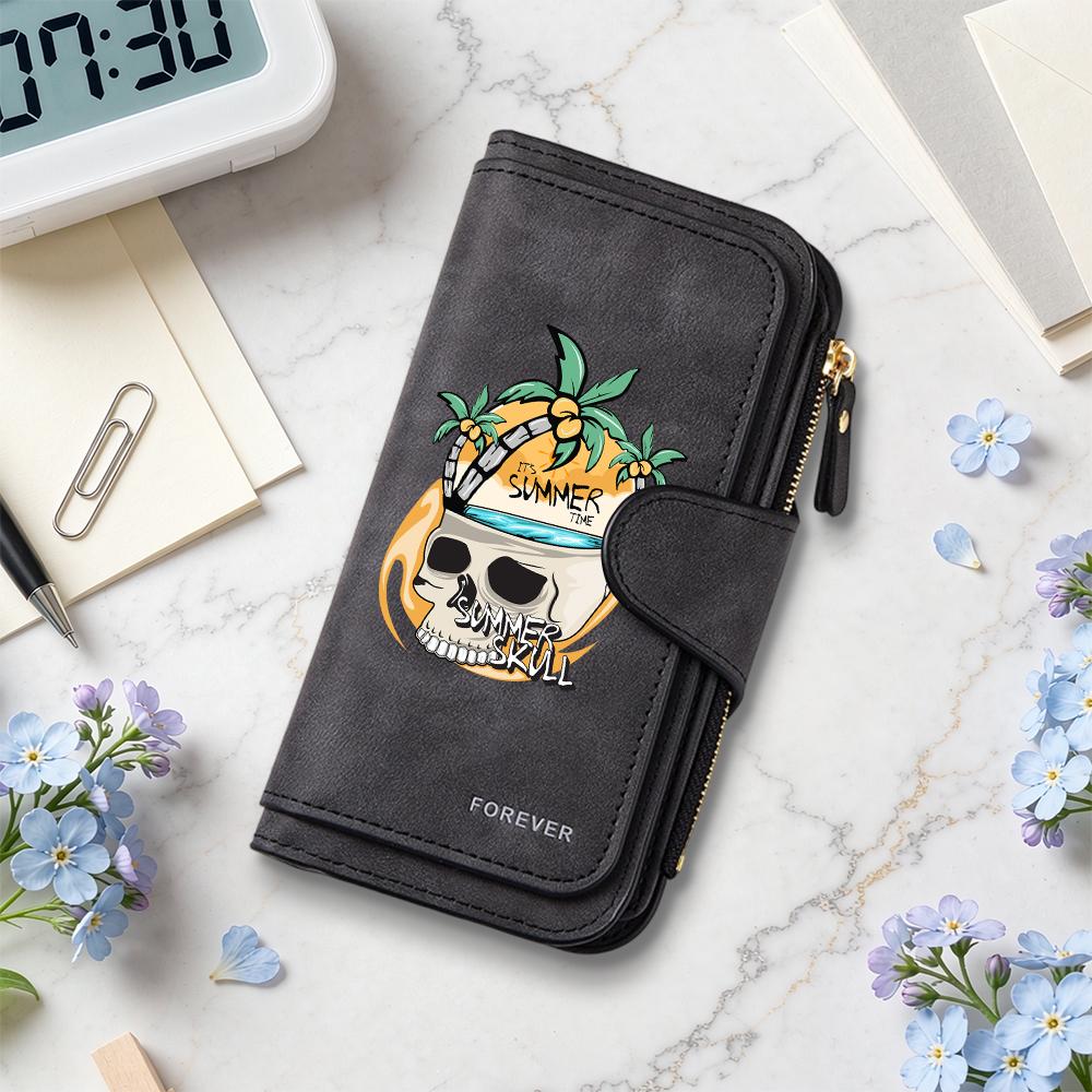 Summer Skull Print Long Wallet for Daily Use Fashion Portable Card Holder Casual Purse