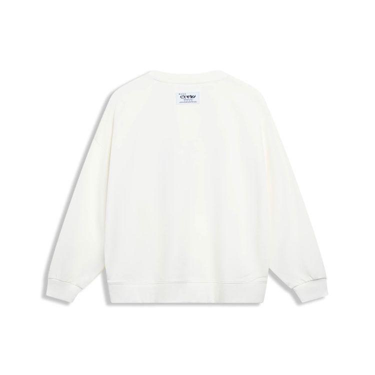 Li-Ning CF Trace Series Reflective Letter Print Crew Neck Sweatshirt Unisex Tops Milk-White AWDT529-2