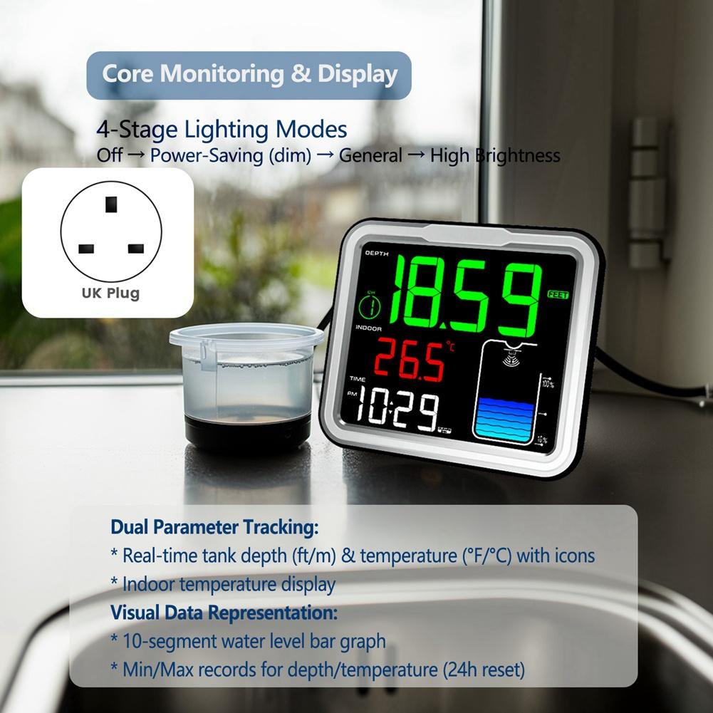 Ultrasonic Level Gauge Wireless LCD Display IP68 Water Tank Liquid Meter Solar Powered 150M Remote Monitoring