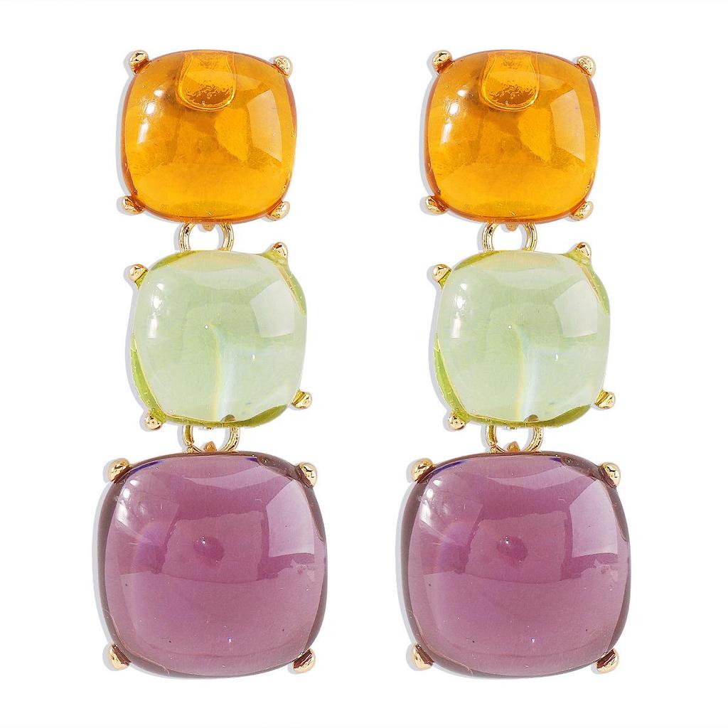 Sexy Trendy Jewelry, Personalized Fashion Exaggerated Geometric Shape, Resin Colored Earrings Necklace