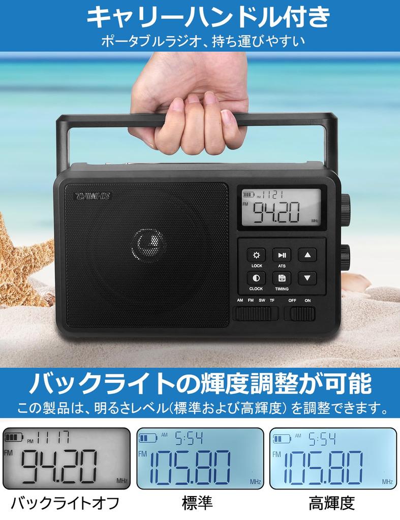 ZHIWHIS FM and SD Card Portable Desktop Radio with High or External Power Supply 10cm Large Tuning Auto Certified Technical Standards MP3 Ideal for