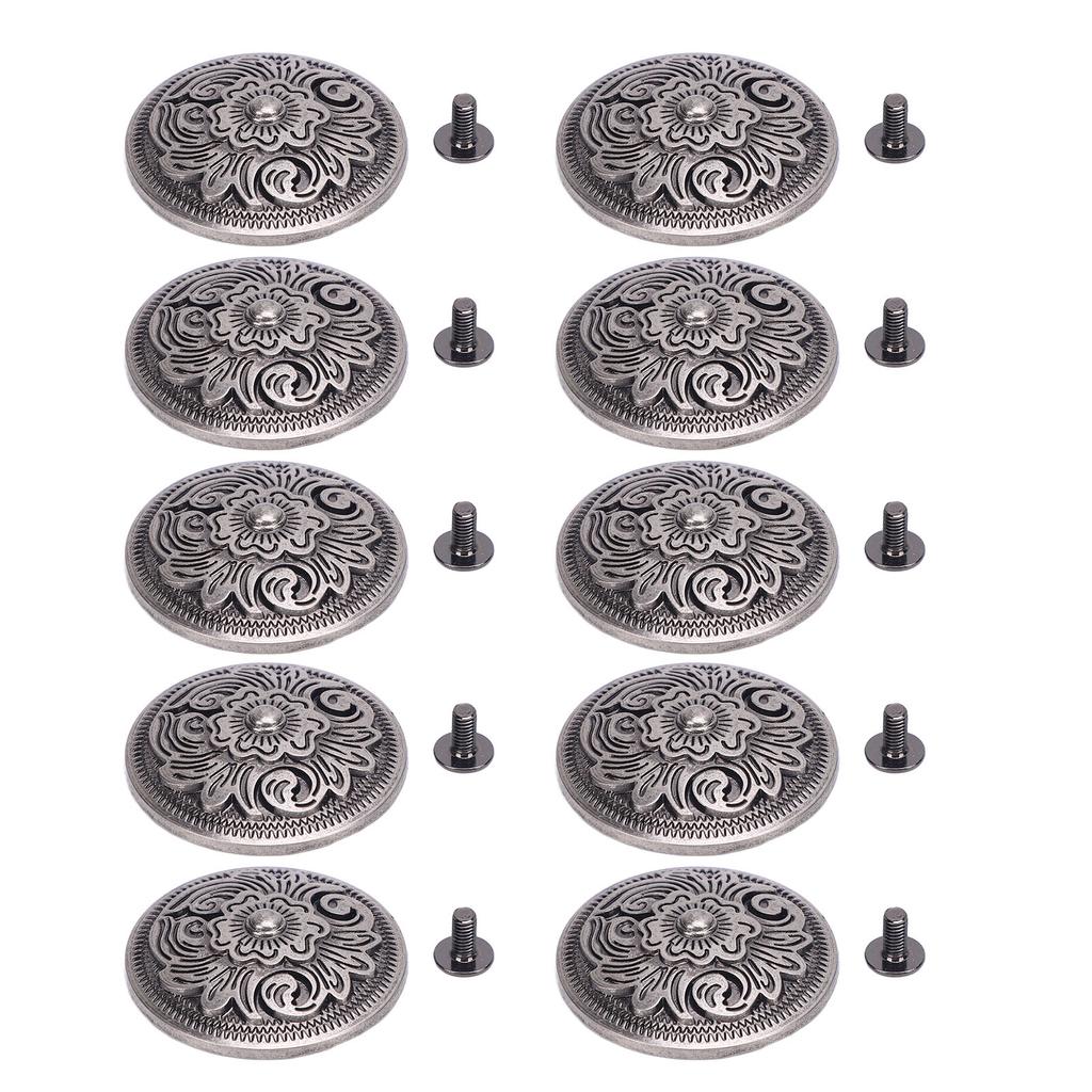 10 Sets Rivet and Screw 32mm Flower Texture Rivets 7mm Crossed Screws for Leather Collar Belt